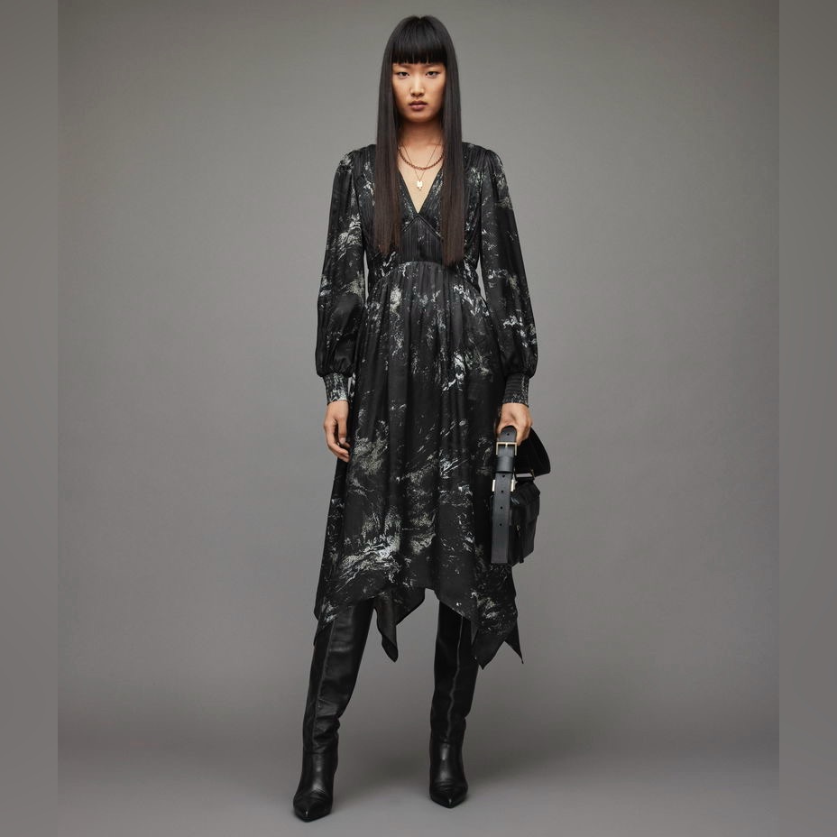 Nwt $418 Allsaints Estelle Titania Floral Print Midi Dress